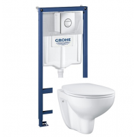 Комплект инсталляции Grohe Rapid SL (5в1), унитаз Bau Ceramic, панель Nova Cosmopolitan хром, звукои