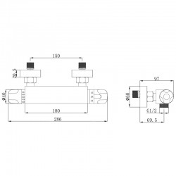 Смеситель ванна MELODIA Rock термостатический длинный излив 350мм б/акс. Хром