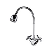 Смеситель кухня MELODIA Retro высокий R-излив гибкий крест резина