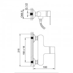 Смеситель душ MELODIA Moderno картридж д.35мм с гиг.лейкой и держ.на корпусе