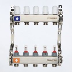 Коллекторный блок из НЕРЖ. стали с регул. клап. и расх., 1"х9 вых. Евроконус 3/4" (без сервис. гр.)