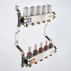 Коллекторный блок из НЕРЖ. стали с регул. клап. и расх., 1"х9 вых. Евроконус 3/4" (без сервис. гр.)