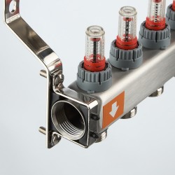 Коллекторный блок из НЕРЖ. стали с регул. клап. и расх., 1"х9 вых. Евроконус 3/4" (без сервис. гр.)