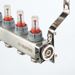 Коллекторный блок из НЕРЖ. стали с регул. клап. и расх., 1"х9 вых. Евроконус 3/4" (без сервис. гр.)