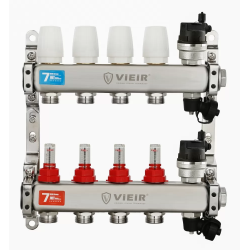 Коллекторная группа с расходомерами без кранов 1"x3/4" нержавеющая сталь 4 выхода