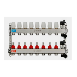 Коллекторная группа с расходомерами без кранов 1"x3/4" нержавеющая сталь 8 выхода