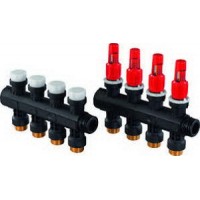 Модульный пластиковый коллектор Uponor 4 вых. 3/4", 6 бар, с расходомером